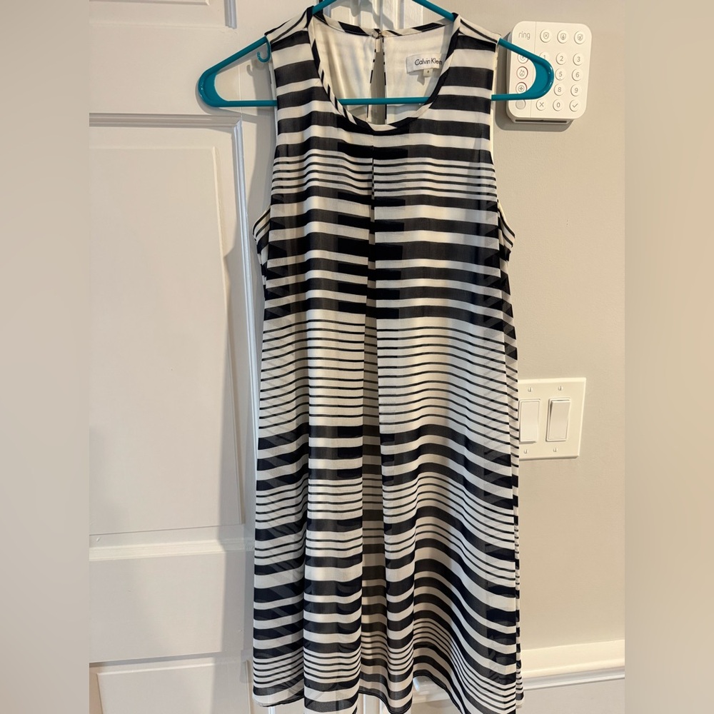 Calvin Klein Blue and White Striped Sleeveless Dress